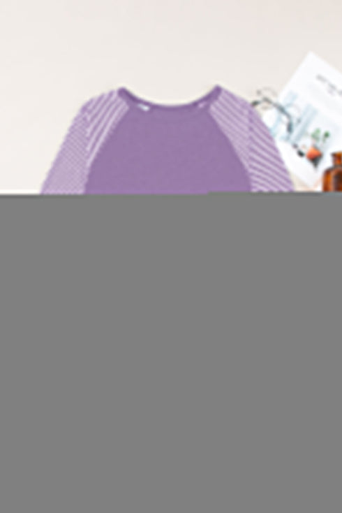 Contrast Print Striped Raglan Crew Neck Loose Long Sleeve Top